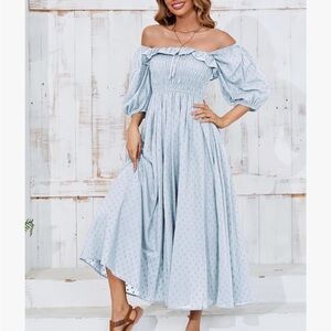 Elegant Off-Shoulder Blue Dress